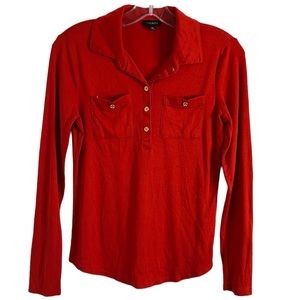 Talbots Red Orange Long Sleeve Half Button Down Top. Size XS